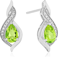 .925 Sterling Silver Pear-Shaped Birthstone & Lab-Grown White Sapphire or CZ Milgrain Twist Stud Drop Earrings - Choice of Gem Color/Month