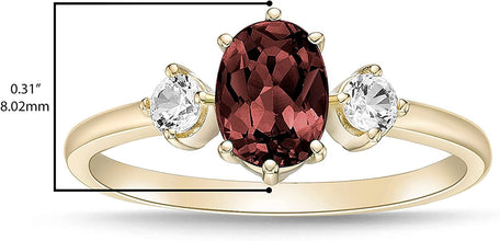 14K Yellow Gold Plated .925 Sterling Silver Oval Cut Birthstone & Created White Sapphire Three Stone Engagement Ring - Choice of Birthstone/Month
