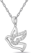 .925 Sterling Silver & Round White Cubic Zirconia Dangling Flying Mother Dove Pendant Necklace with 20