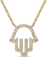 10K Yellow Gold 1/10 Cttw Diamond Hamsa Symbol Hand of Fatima Pendant Necklace with Cable Chain - 20” (H-I Color, I1-I2 Clarity)