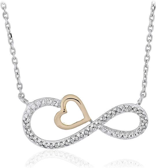 14K Rose Gold Plated .925 Sterling Silver Diamond Accented Cross Sideways Infinity Necklace on 18" Cable Chain (I-J Color, I2-I3 Clarity)