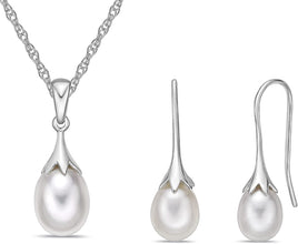 .925 Sterling Silver Freshwater Cultured Pearl Elegant Drop Pendant Necklace on 18