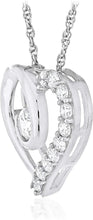 .925 Sterling Silver Round Shape Cubic Zirconia Center-stone Swirled Heart Pendant Necklace on 18