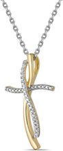Two Tone 14K Yellow Gold Plated .925 Sterling Silver Diamond Accented Wavy Infinity Cross Pendant Necklace - 20” (I-J Color, I2-I3 Clarity)