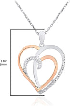 14K Rose Gold Plated .925 Sterling Silver 1/10 Cttw Diamond Two Overlapping Open Hearts Pendant Necklace - 20” (I-J Color, I2-I3 Clarity)