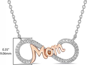 14K Rose Gold Plated .925 Sterling Silver 'Mom' 1/10 Cttw Diamond Infinity Necklace on 18