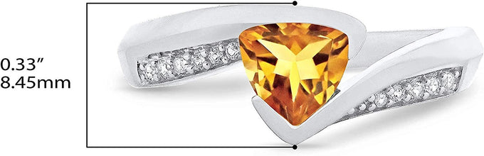 .925 Sterling Silver Trillion-Cut Birthstone & Lab Grown White Sapphire or CZ Double Shank Bypass Style Fashion Ring - Choice of Gem Color/Month