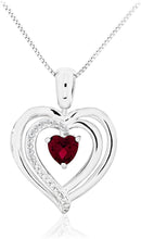 .925 Sterling Silver, Red Heart Cut Lab-Grown Ruby & Lab-Grown White Sapphire 1” Open Heart Reversible Pendant Necklace - 18”