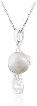 .925 Sterling Silver, 8.0mm Round White Freshwater Cultured Pearl & Lab-Grown White Sapphire 1” Cat with Bowtie Dangling Pendant Necklace - 18”