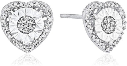.925 Sterling Silver 1/10 Cttw Diamond Heart Shaped Miracle Set Halo Stud Pierced Earrings (I-J Color, I2-I3 Clarity)