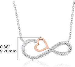 14K Rose Gold Plated .925 Sterling Silver Diamond Accented Cross Sideways Infinity Necklace on 18