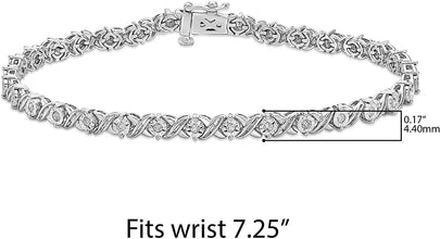.925 Sterling Silver 1/2 Cttw Diamond Alternating XO Miracle Set Links Tennis Bracelet (I-J Color, I2-I3 Clarity) - 7-1/4