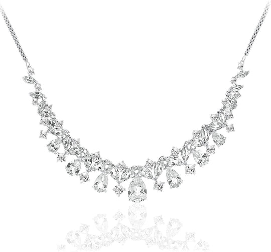 .925 Sterling Silver Lab Grown White Sapphire Pear and Marquise Cut Estate Necklace