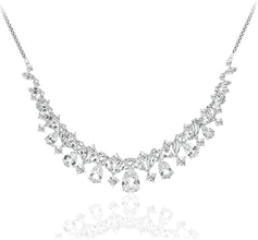 .925 Sterling Silver Lab Grown White Sapphire Pear and Marquise Cut Estate Necklace