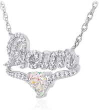 .925 Sterling Silver, Heart Cut Rainbow Aurora Borealis Cubic Zirconia & White Cubic Zirconia Cursive Dream 18