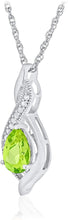 Sterling Silver Pear Birthstone & Lab Grown White Sapphire or CZ Milgrain Twist Pendant Necklace with 18
