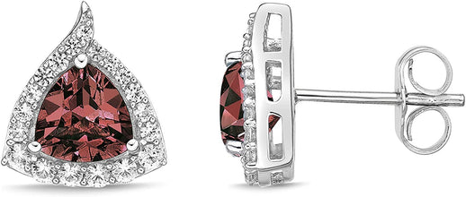 .925 Sterling Silver Trillion Cut Birthstone & Created White Sapphire Halo Stud Earrings - Choice of Birthstone/Month