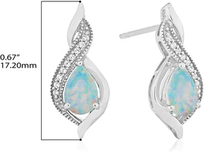.925 Sterling Silver Pear-Shaped Birthstone & Lab-Grown White Sapphire or CZ Milgrain Twist Stud Drop Earrings - Choice of Gem Color/Month