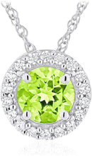 .925 Sterling Silver Birthstone & Lab Grown White Sapphire or CZ Halo Pendant Necklace on 18