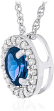 .925 Sterling Silver Birthstone & Lab Grown White Sapphire or CZ Halo Pendant Necklace on 18