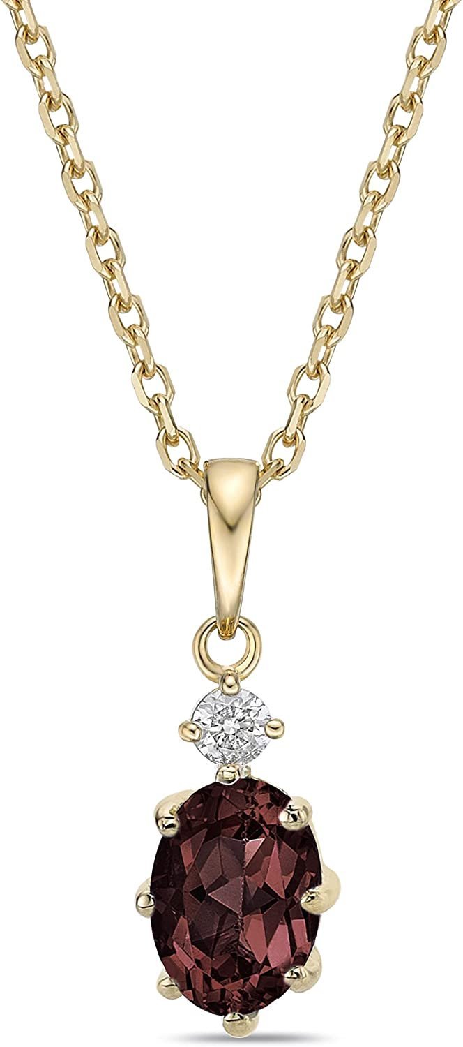 14K Yellow Gold Plated .925 Sterling Silver Oval Cut Birthstone & Created White Sapphire Pendant Necklace 18" - Choice of Birthstone/Month