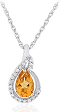 .925 Sterling Silver Pear-Shaped Birthstone & Lab Grown White Sapphire or CZ Teardrop Pendant Necklace on 18