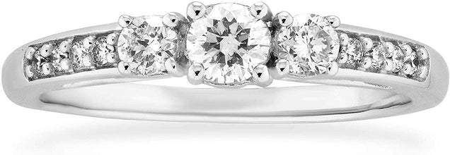 10K White Gold 1/2 Cttw Lab Created Diamond Three Stone Engagement Ring (G-H Color, SI1-SI2 Clarity)