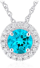 .925 Sterling Silver Birthstone & Lab Grown White Sapphire or CZ Halo Pendant Necklace on 18