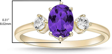 14K Yellow Gold Plated .925 Sterling Silver Oval Cut Birthstone & Created White Sapphire Three Stone Engagement Ring - Choice of Birthstone/Month