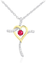Two Tone 14K Yellow Gold Plated .925 Sterling Silver, Dangling Gemstone & Lab Grown White Sapphire Heart Cross Pendant Necklace 20” - Choice of Color