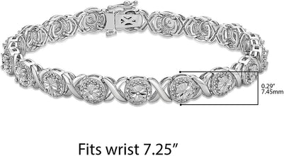 .925 Sterling Silver 1/10 Cttw Diamond Alternating XO Miracle Set Halo Links Tennis Bracelet (I-J Color, I2-I3 Clarity) - 7-1/4
