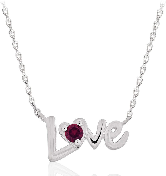 .925 Sterling Silver & Lab-Grown Ruby “Love” Heart 5/8" Pendant Necklace on 18" Rope Chain