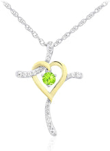 Two Tone 14K Yellow Gold Plated .925 Sterling Silver, Dangling Gemstone & Lab Grown White Sapphire Heart Cross Pendant Necklace 20” - Choice of Color