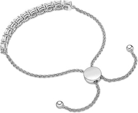 .925 Sterling Silver & 1/10 Cttw Diamond Miracle Set Cluster Links Wheat Chain Adjustable Bolo Bracelet - 6”-9-2/5” (I-J Color, I2-I3 Clarity)