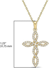 10K Yellow Gold 1/4 Cttw Brilliant-Cut Diamond Almond Shaped Knotted Fretty Cross Pendant Necklace with Cable Chain - 20