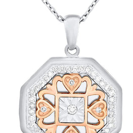 Two Tone 10K Rose Gold Plated .925 Sterling Silver 1/5 Cttw Diamond Miracle Plate Heart Octagon Locket Pendant Necklace - 20” (I-J Color, I2 Clarity)