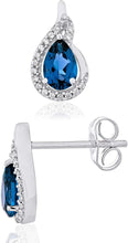 .925 Sterling Silver Pear-Shaped Birthstone & Lab Grown White Sapphire or CZ Teardrop Stud Earrings - Choice of Gem Color/Month