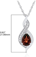 Sterling Silver Pear Birthstone & Lab Grown White Sapphire or CZ Milgrain Twist Pendant Necklace with 18