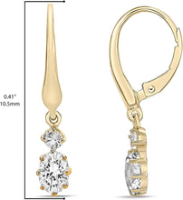 14K Yellow Gold Plated .925 Sterling Silver Oval Cut Birthstone & Created White Sapphire Leverback Dangle Earrings - Choice of Birthstone/Month