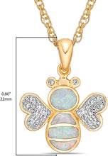 14K Yellow Gold Plated .925 Sterling Silver, Lab Grown White Opal Inlay & Lab Grown White Sapphire Bumble Bee Pendant Necklace with 20