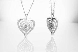 .925 Sterling Silver 1/10 Cttw Diamond Cluster Miracle Plate Concentric Hearts Pendant Necklace with Cable Chain - 18” (I-J Color, I2-I3 Clarity)