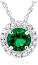 .925 Sterling Silver Birthstone & Lab Grown White Sapphire or CZ Halo Pendant Necklace on 18