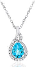 .925 Sterling Silver Pear-Shaped Birthstone & Lab Grown White Sapphire or CZ Teardrop Pendant Necklace on 18