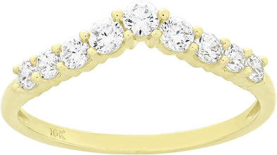 10K Yellow Gold & White Cubic Zirconia Chevron V Shaped Stackable Band Wedding Ring