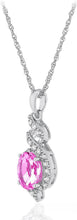 .925 Sterling Silver Gemstone & White Topaz Ribbon Halo Pendant Necklace on 18