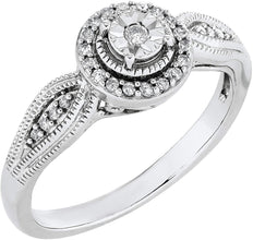 .925 Sterling Silver 1/8 Cttw Diamond Miracle Set Halo Milgrain Promise Ring with Flared Band (I-J Color, I2-I3 Clarity)