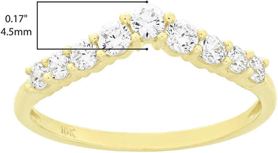 10K Yellow Gold & White Cubic Zirconia Chevron V Shaped Stackable Band Wedding Ring