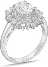 .925 Sterling Silver & Round, Baguette, and Oval Shape Cubic Zirconia Double Halo Snowflake Teardrop Statement Ring