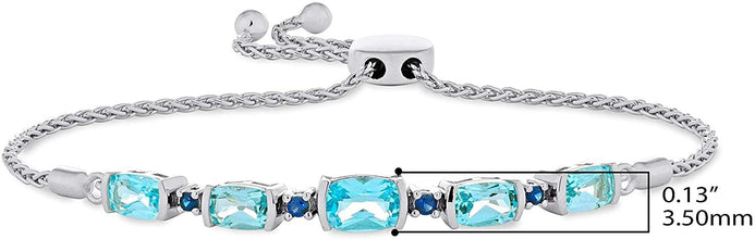 .925 Sterling Silver Five Station Elongated Cushion and Round Gemstone Adjustable Bolo Bracelet - 5” to 9-1/4” - Choice of Natural and Lab-Grown Stones