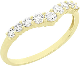 10K Yellow Gold & White Cubic Zirconia Chevron V Shaped Stackable Band Wedding Ring